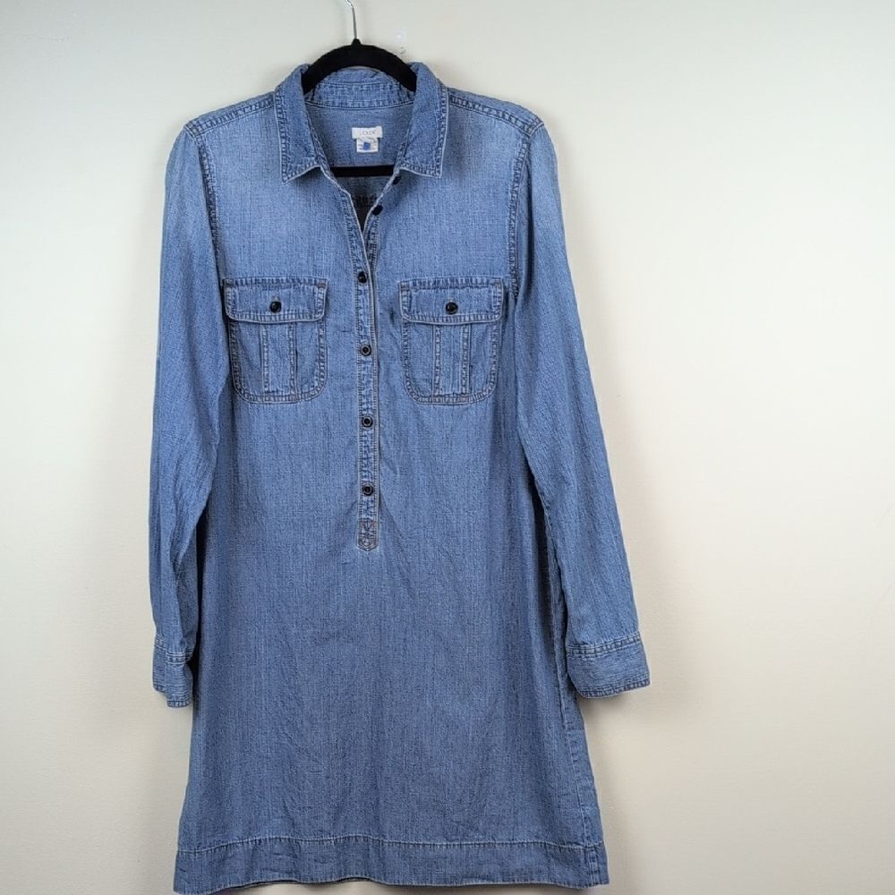 J. Crew Casual Blue Denim Popover Shirt Dress Size 10 Cowgirl Country Southwest